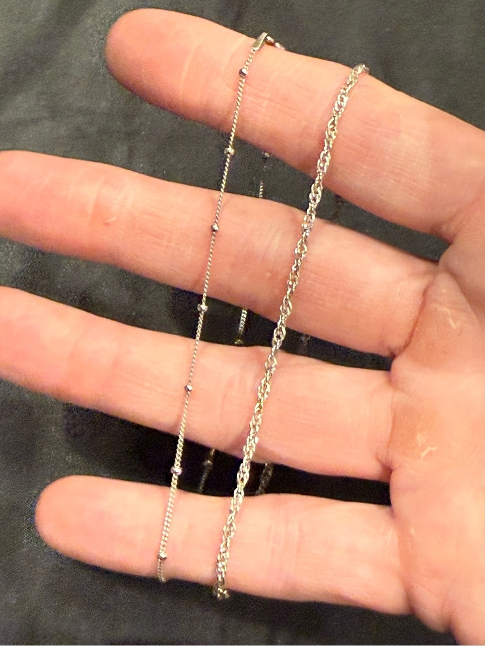 Pair of Sterling Silver Anklets Twisted Rope + Beaded Chain Lobster Clasp Set